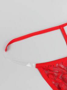 1pc Fashionable Bright Red Lace Waist Thong Underwear For Men - Red - View 7