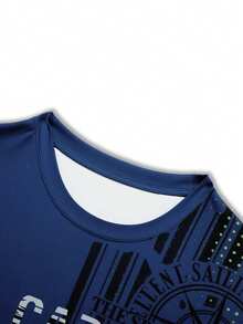 男士休闲印花T恤，夏季新款字母印花图案设计，高品质户外服饰，百搭日常穿搭 - 彩色 - 查看 4