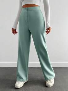 EURMUSE Women's Solid Color High Waist Wide Leg Casual Suit Pants - Mint Green - View 3