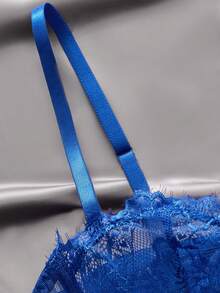 EmpressEnvy 蓝色蕾丝拼接薄纱浪漫法式优雅性感女士内衣 - 寶藍色 - 查看 3