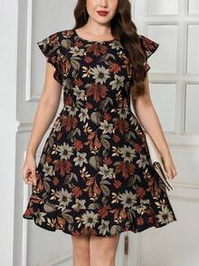 SHEIN Clasi 大码夏季休闲碎花荷叶边连衣裙 - 彩色 - 查看 1
