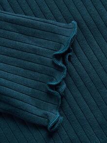 SHEIN EZwear 水鸭蓝色罗纹针织立领长袖 T 恤，加大码 - 水鴨藍 - 查看 3