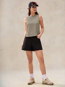 OutZeal 女士运动背心 日常健身服 柔软莫代尔混纺弹力弧形下摆 - 卡其色 - 查看 5