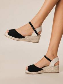 Styleloop Women's Fashionable Versatile Buckle Design Thick Bottom Wedge Sandals For Daily Wear - Black - View 1