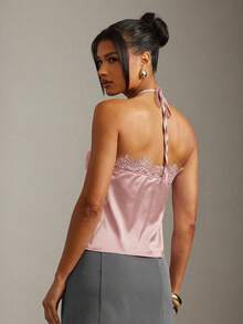Hauture Sexy Summer Office Lace Datail Halter Cami Top - Pink - View 6