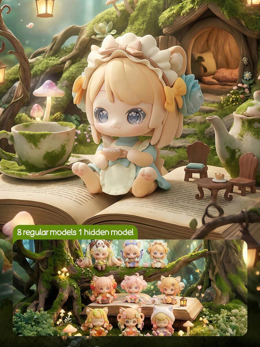 POKOJA LAND Hộp bí ẩn (không nhồi bông) CATMNI Tiệc trà rừng thần tiên (8 mô hình thường + 1 mô hình ẩn) - Mô hình nhân vật cổ tích bằng nhựa ABS (cao 10cm/3.9inch) với chủ đề rừng và trà kỳ ảo, món quà ý nghĩa dành cho bạn bè và gia đình, lý tưởng để trang trí bàn làm việc/trưng bày và dành cho những người đam mê mô hình, món quà mô hình dễ thương, đồ trang trí.