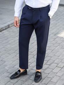 Manfinity Bizformal 可调节腰围商务休闲藏蓝色男士裤子 - 藏蓝色 - 查看 4