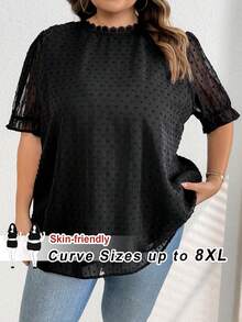 SHEIN CURVE+ 大码夏季休闲波点短袖衬衫/2026/新年 - 黑色 - 查看 4