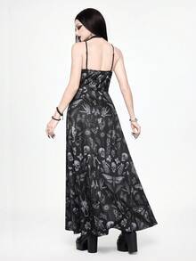ROMWE Đầm đen không tay in hình đầu lâu Gothic, bướm đêm, bướm ngày, nấm, cây cối, ngôi sao năm cánh. - màu đen - Xem 4
