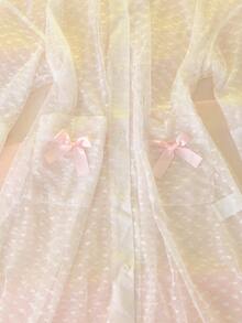 DelicateAllure 薄纱网眼娃娃睡衣，饰有优雅蝴蝶结蕾丝边，时尚秋季女士睡袍 - 白色 - 查看 4