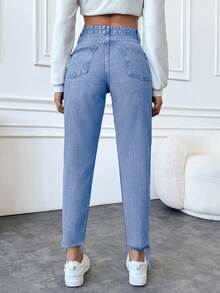 EURMUSE 100%Cotton Ladies' Distressed Frayed Hem Denim Jeans - Baby Blue - View 2