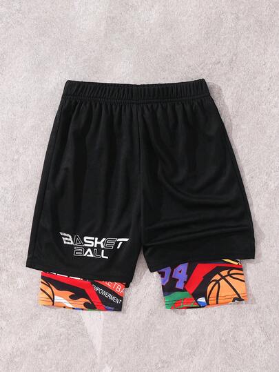 SHEIN Tween Boy Simple Figure Graphic Drawstring Waist Shorts, School;Spring Wear; Teen Boys' Clothing; Kids' Jackets, Spring Back To School