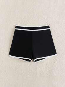 SHEIN Swim Women's High Waist Black & White Patchwork Sports Swim Shorts, Suitable For Beach, Travel, Party, Versatile, Spring/Summer - Black and White - View 4