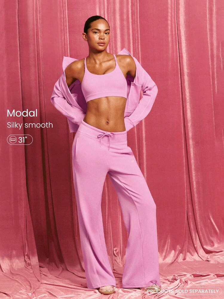 SoftCalm Modal Silky-Smooth Comfy Drawstring Waist Relaxed Fit Contrast Color Leg-Lengthening Sweatpants With Side Pockets Daily Casual Wear Fall Winter