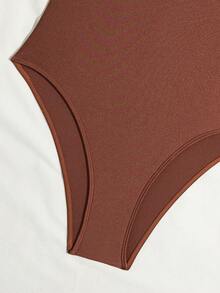 Swim Chiccia 2025 Women's Solid Color One-Piece Swimsuit For Beach Vacation Modest One Piece Swimsuit Tan Swimsuit - Coffee Brown - View 6