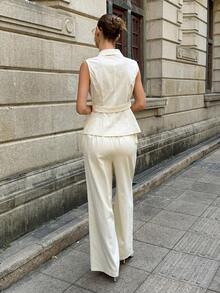 Siren Gaze Bộ quần áo nữ 100% cotton, thích hợp cho mặc hàng ngày, dạo phố, đi nghỉ mát, đi biển, công sở, đi làm, bộ đồ hai mảnh thanh lịch dành cho nữ, trang phục vải lanh, bộ đồ hai mảnh mùa hè thoải mái dành cho nữ, bộ đồ công sở thường ngày dành cho nữ. - Màu be - Xem 2