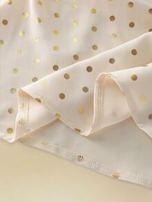 Modelyn Stylish Foil Polka Dot Draped Neck Cinched Waist Blouse, High-End, Spring/Summer - Apricot - View 7