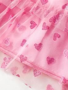 SHEIN Elladie kids Young Girls' Heart Mesh Layered Tulle Skirt, Elegant & Cute For Daily, Vacation Outfit - Purple - View 8