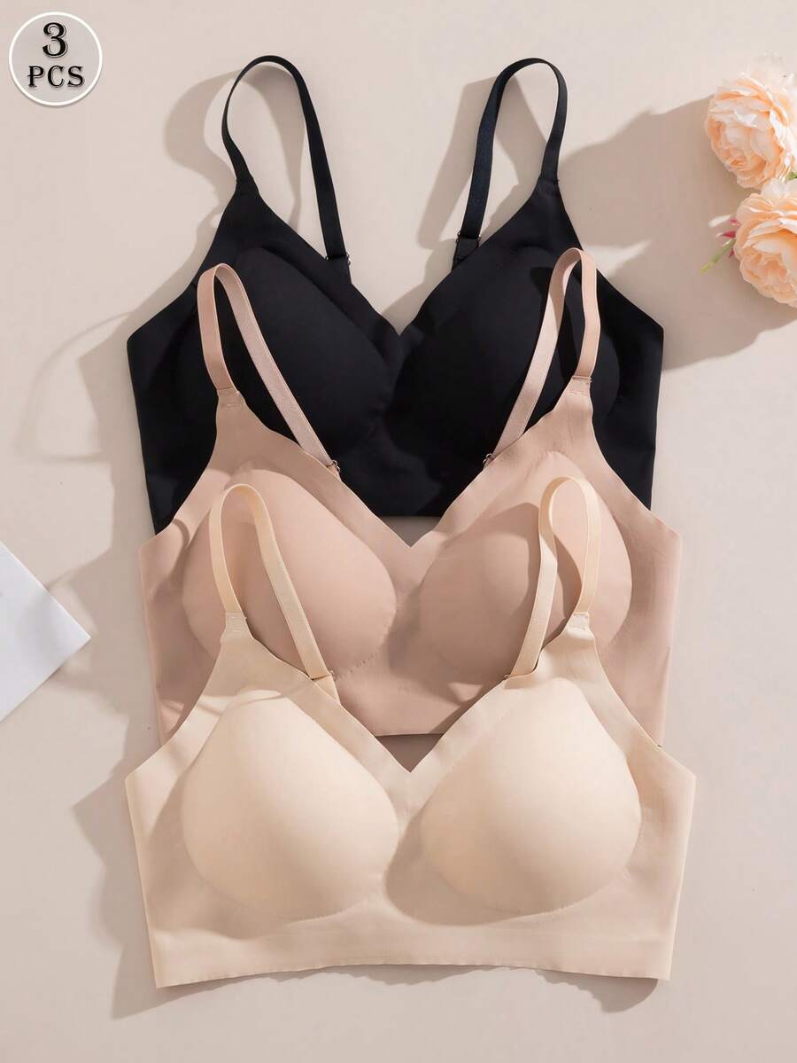 Set de 3 sujetadores sin costuras elegantes y cómodos para mujeres, multicolor - Multicolor - Ver 1