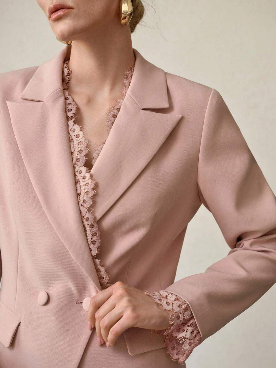 MOTF PREMIUM LACE PATCHWORK ELEGANT FITTED BLAZER, SPRING/SUMMER - Pink - View 2