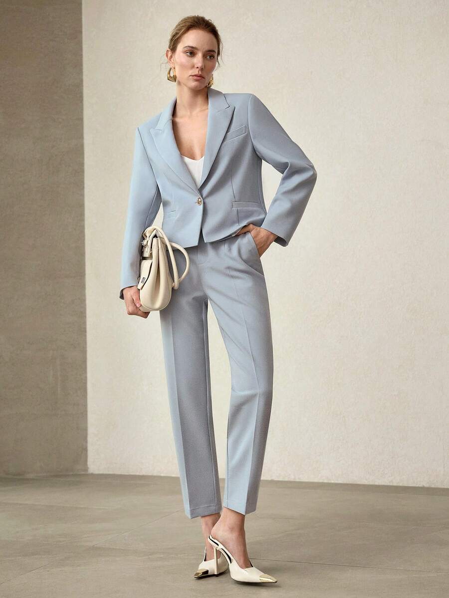 MOTF PREMIUM MINIMALIST SHORT LOOSE BLAZER, SPRING/SUMMER - Baby Blue - View 1