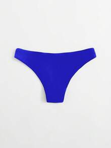 Swim Basics 女士纯色比基尼泳裤，适合海滩度假 - 寶藍色 - 查看 2