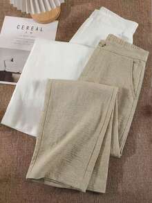 Linhara Plus Size Women Comfortable Loose Straight Leg Suit Pants - Apricot - View 3