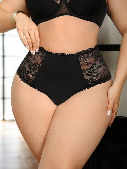 Plus Size Women Lace Patchwork Comfortable Panties