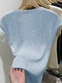 SHEIN 2025春夏新款U领简约百搭短袖针织衫 - 淺藍色 - 查看 2