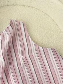 SHEIN LUNE 女士休闲条纹纽扣无袖衬衫 夏季女装 夏季上衣 春季女装 外出上衣 度假女装 夏季假期 粉色邮轮女装 背心 度假装 - 彩色 - 查看 5