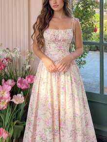 SHEIN MOD 女士碎花褶皱腰部吊带长裙 - 彩色 - 查看 2