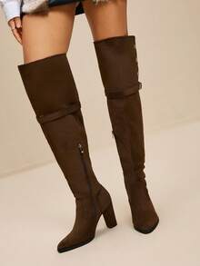 Daringsoles Giày bốt cao đến đầu gối đế dày, đa năng, phù hợp cho nữ, thích hợp đi làm. - Nâu rỉ sét - Xem 4