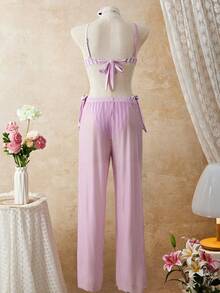 Swim SXY 3件套女士印花吊带条纹上衣和侧边抽绳泳裤泳装套装 - 彩色 - 查看 8