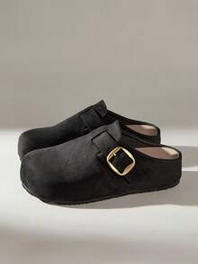 Solecia Women's Buckle Design Casual Slip-On Mules - Black - View 3