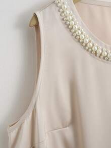 GlowEve CURVE Plus Size Faux Pearl Decor Crew Neck Sleeveless Elegant Dress - Apricot - View 3