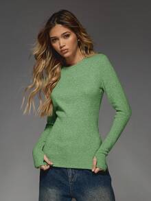 MISSGUIDED Long Sleeve Crew Neck Knit Pullover Sweater For Fall Winter Casual Everyday Wear Soft Comfortable Fitted Ribbed Texture - White - View 7