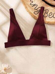 SHEIN Swim Solid Color Bikini Top For Beach Vacation - Brown - View 4
