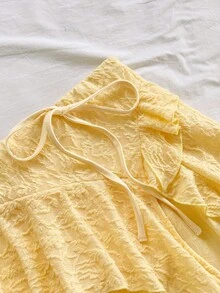 Soleia Women's Elegant Solid Color Jacquard Asymmetric Hem Skirt, Summer - Yellow - View 2