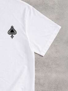 Manfinity EMRG 男女通用复古黑桃A图案短款T恤 - 白色 - 查看 4