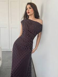 Modelyn 春季新款优雅扭结连衣裙，女士款 - 棕色 - 查看 2