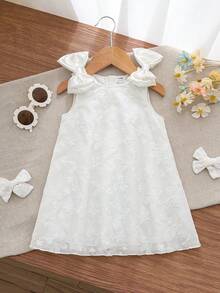 Cozy Pixies 女婴可爱优雅白色刺绣立体花朵蝴蝶结无袖连衣裙，夏季 - 粉色 - 查看 6