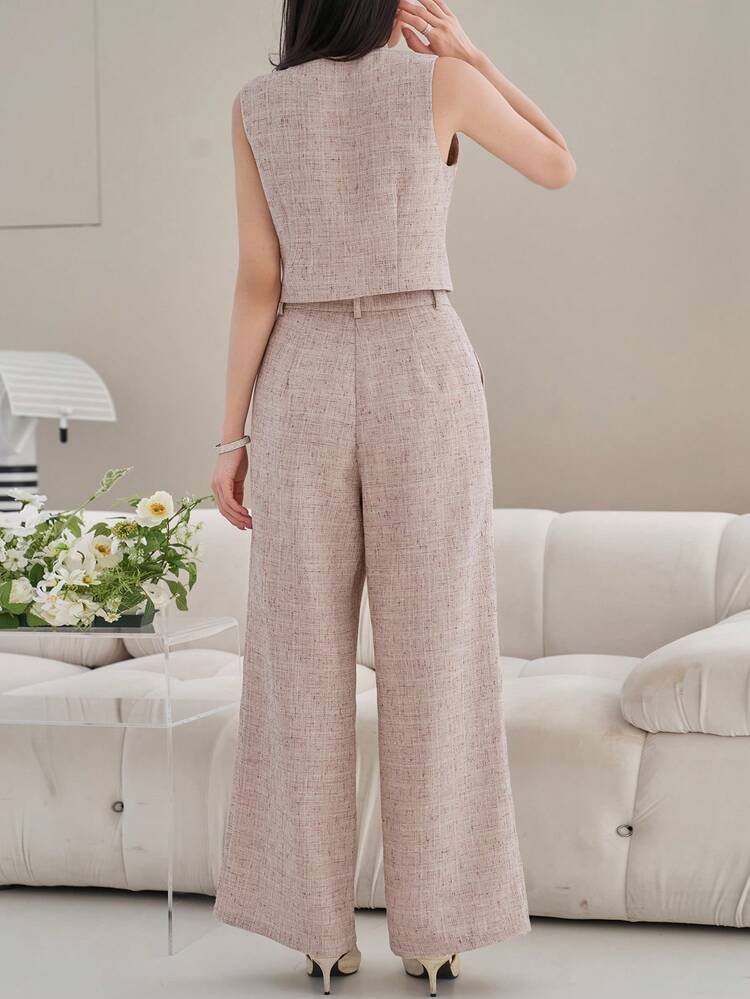 Women's Elegant Faux Pocket Camisole And Wide Leg Pants 2 Pieces Set, Spring/Summer,Wedding Guest Dress Women