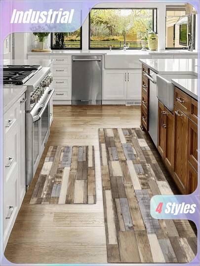 SHEIN 1 Pieza Alfombra de cocina suave y cómoda con diseño de madera, alfombra de entrada impermeable y resistente al aceite, fácil de limpiar y absorbente, duradera, adecuada para decorar la sala de estar, el pasillo, el baño y la lavandería