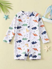 SHEIN Bộ đồ bơi liền thân ngắn cho bé trai in hình khủng long, thích hợp cho kỳ nghỉ ở bãi biển, hồ bơi, khu nghỉ dưỡng spa. - Nhiều màu - Xem 4