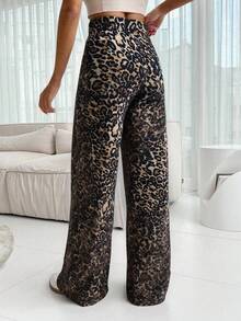 Casual Commuter Leopard Print Straight Leg Pants - Multicolor - View 2