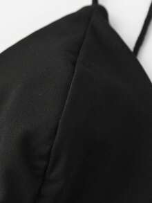 ROMWE V-Neck Cropped Cami Top, School - Black - View 3