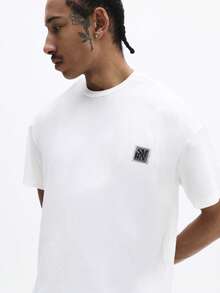 SUMWON Men's Short Sleeve Crew Neck T-Shirt With Small Chest Patch Logo Casual Cotton Tee Summer Essential Streetwear - White - View 5