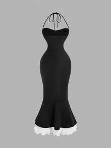 SHEIN MOD 女士黑色蕾丝边饰连衣裙 - 黑與白 - 查看 5