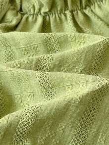 Cozy Pixies Babygirl Summer Casual Vacation Green Textured Ruffle Bow Camisole And Elastic Waist Shorts Set - Green - View 7