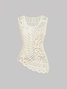 SHEIN MOD Đầm nữ màu trơn khoét rỗng, vạt bất đối xứng, kiểu dáng thường ngày, thích hợp cho kỳ nghỉ, du lịch. - Màu be - Xem 5